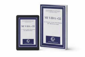 Mockup del cuaderno de ejercicios Mi Vida +55 · 12 pasos para entrenar mi mentalidad (PDF)